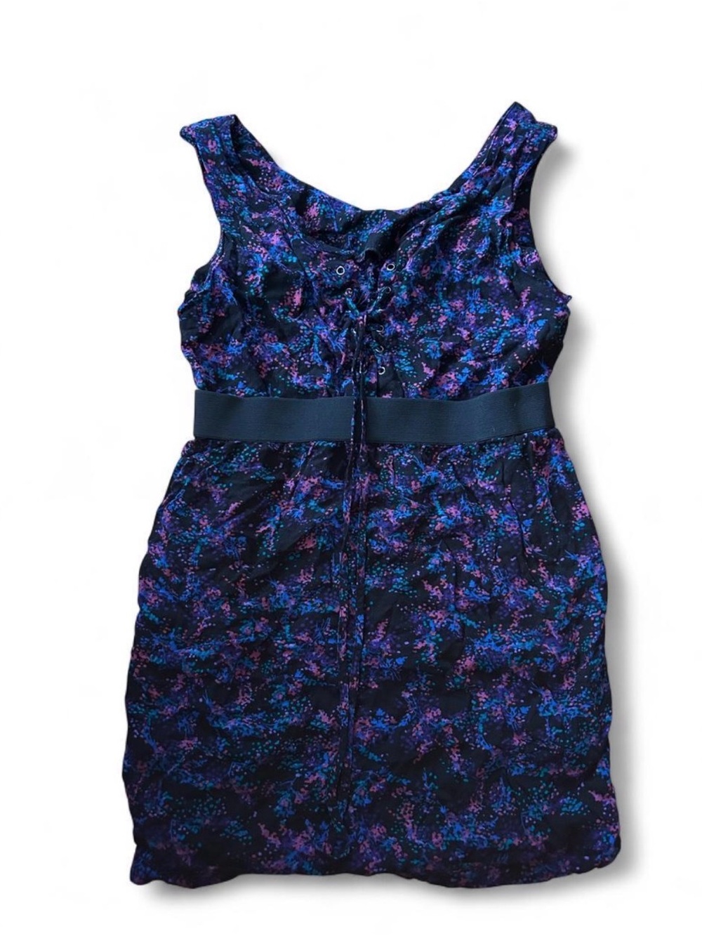 Vintage Sleeveless  Dress with Blue & Purple floral Print